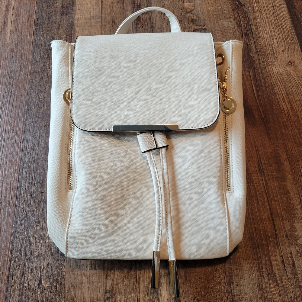 Womens Backpack - Creamy White Faux Leather - Gold Accents - NWOT